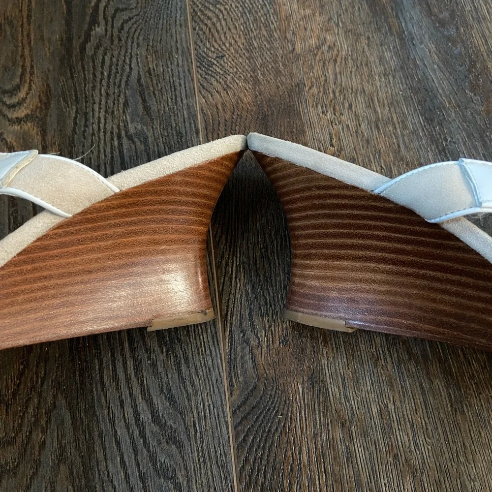 Ann Taylor tan and cream suede wedges